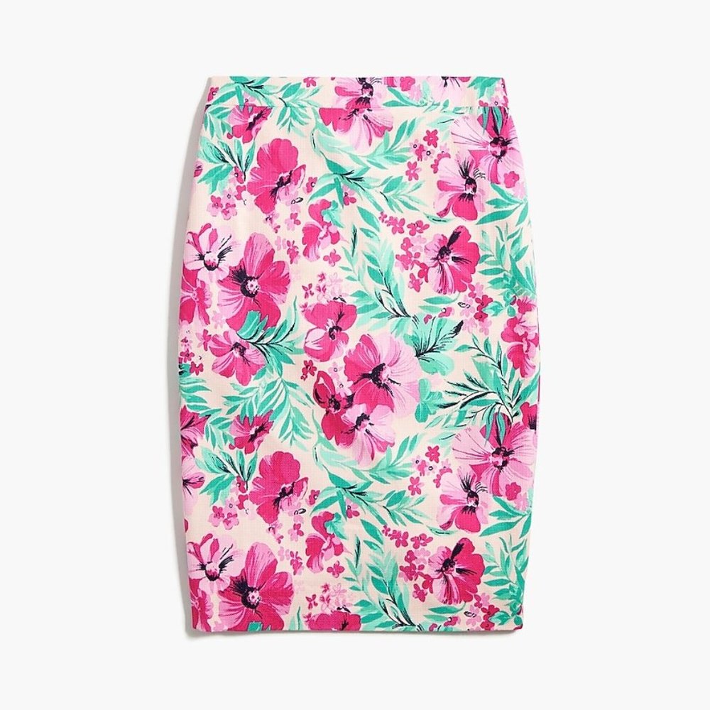 J Crew Floral Printed basketweave pencil skirt